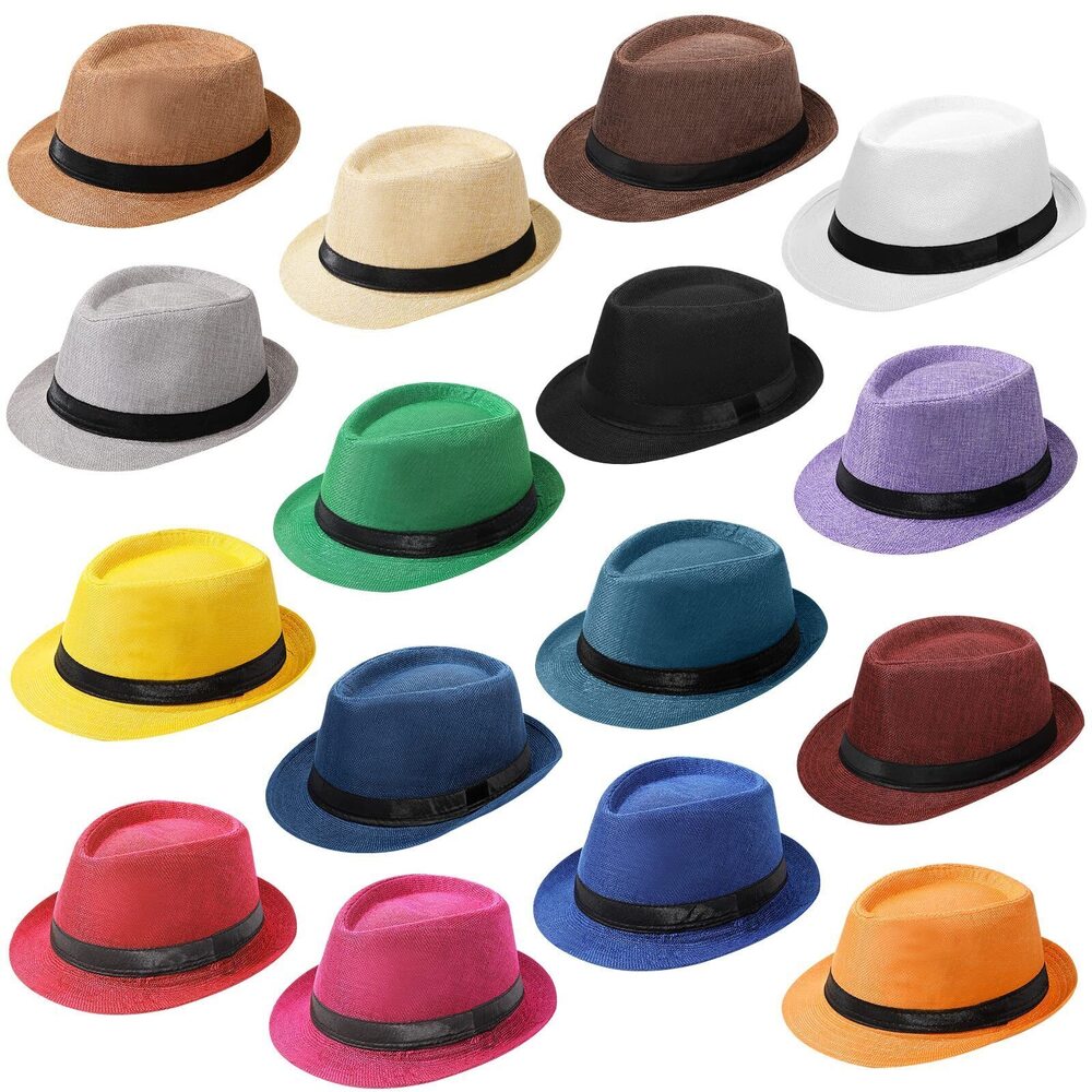 5769 16 Pcs Fedora Style Hat Bulk 1920s Gangster Short Brim Panama Cap